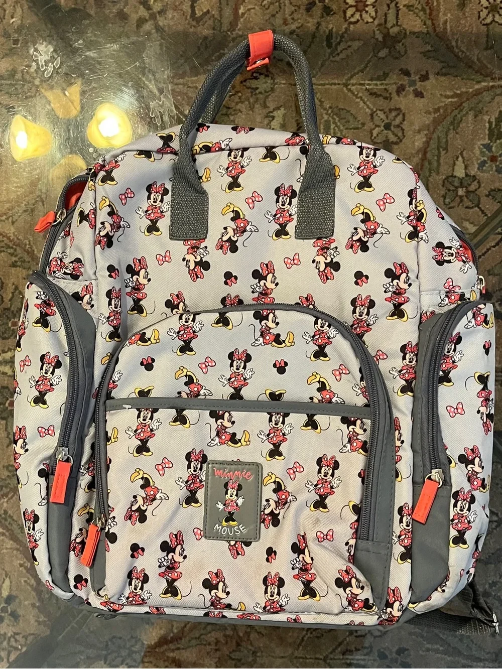 Disney Baby Minnie Mouse Gray Backpack Red Bow Print Bag